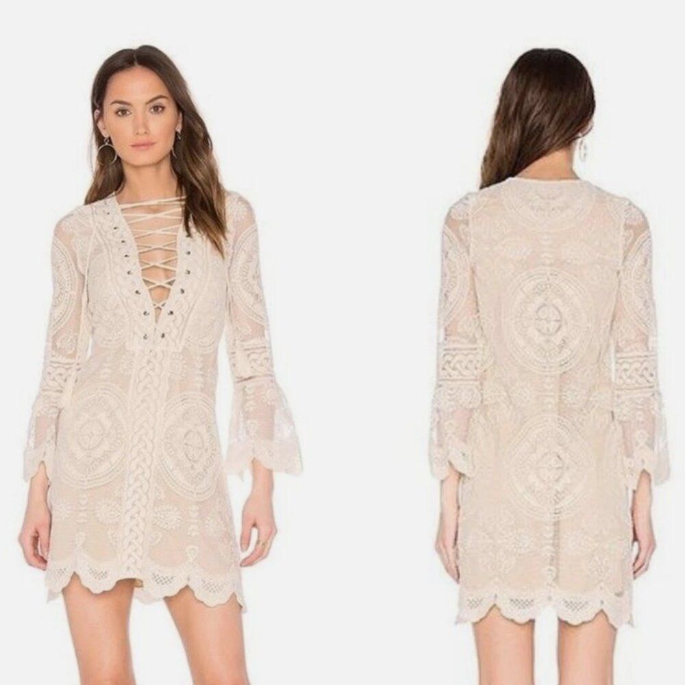 Jen's Pirate Booty Reflection Lace Flare Sleeve Mini Dress XS Boho